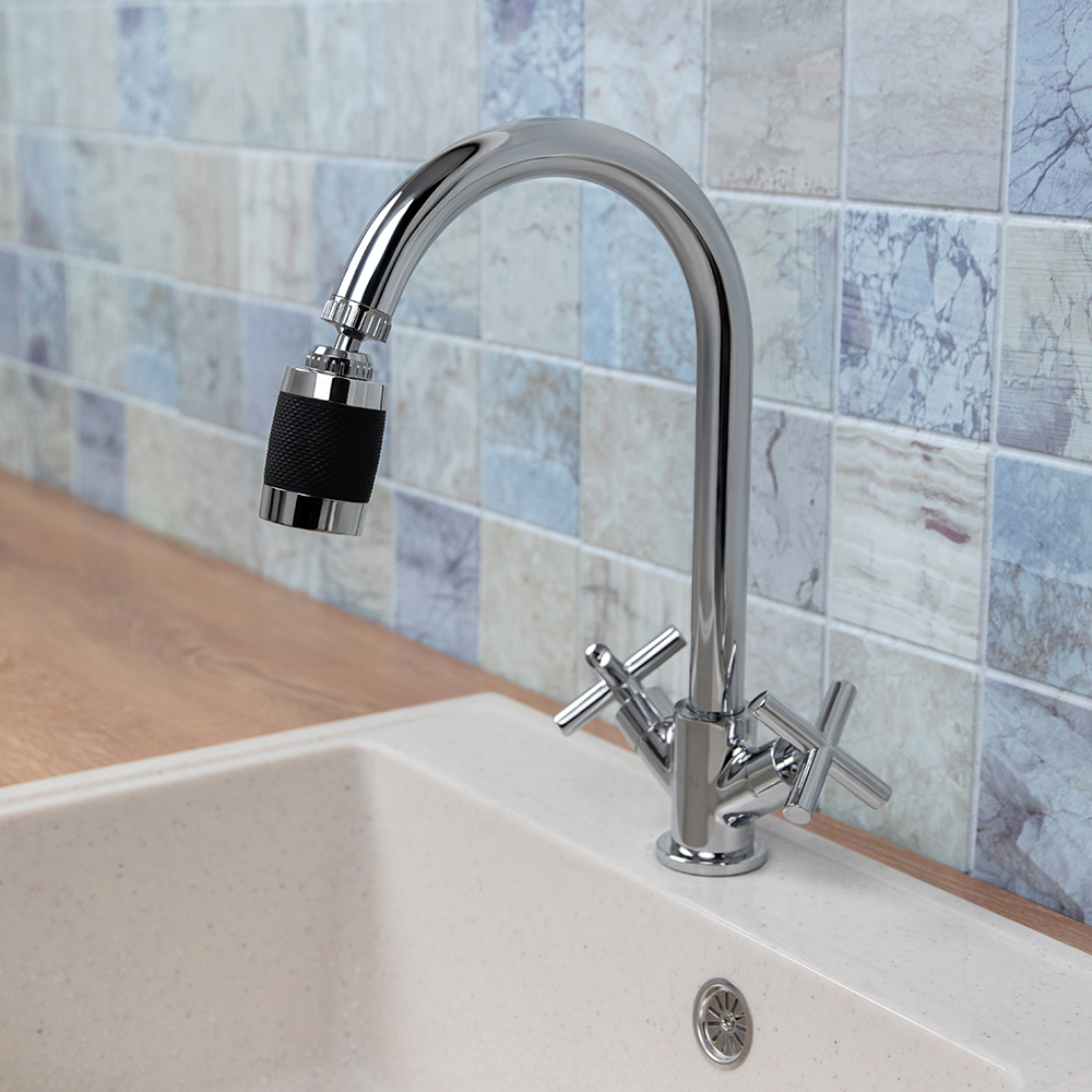 Аэратор-насадка для смесителя с фильтром, 2 режима, хром/черный - #7