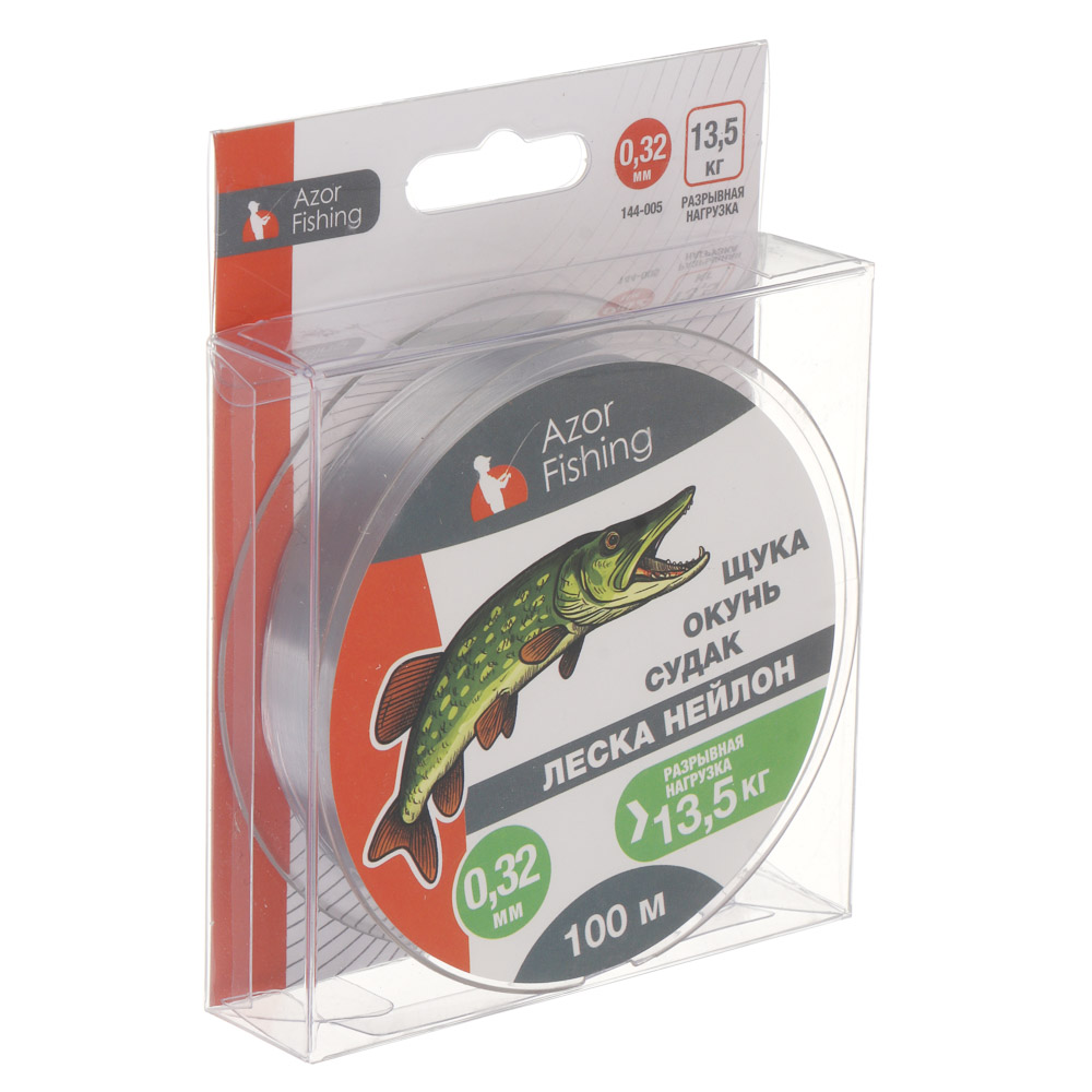 Леска "Щука, Окунь, Судак" тм AZOR FISHING, нейлон, 100м, 0,32мм, 13,5кг, серая - #5