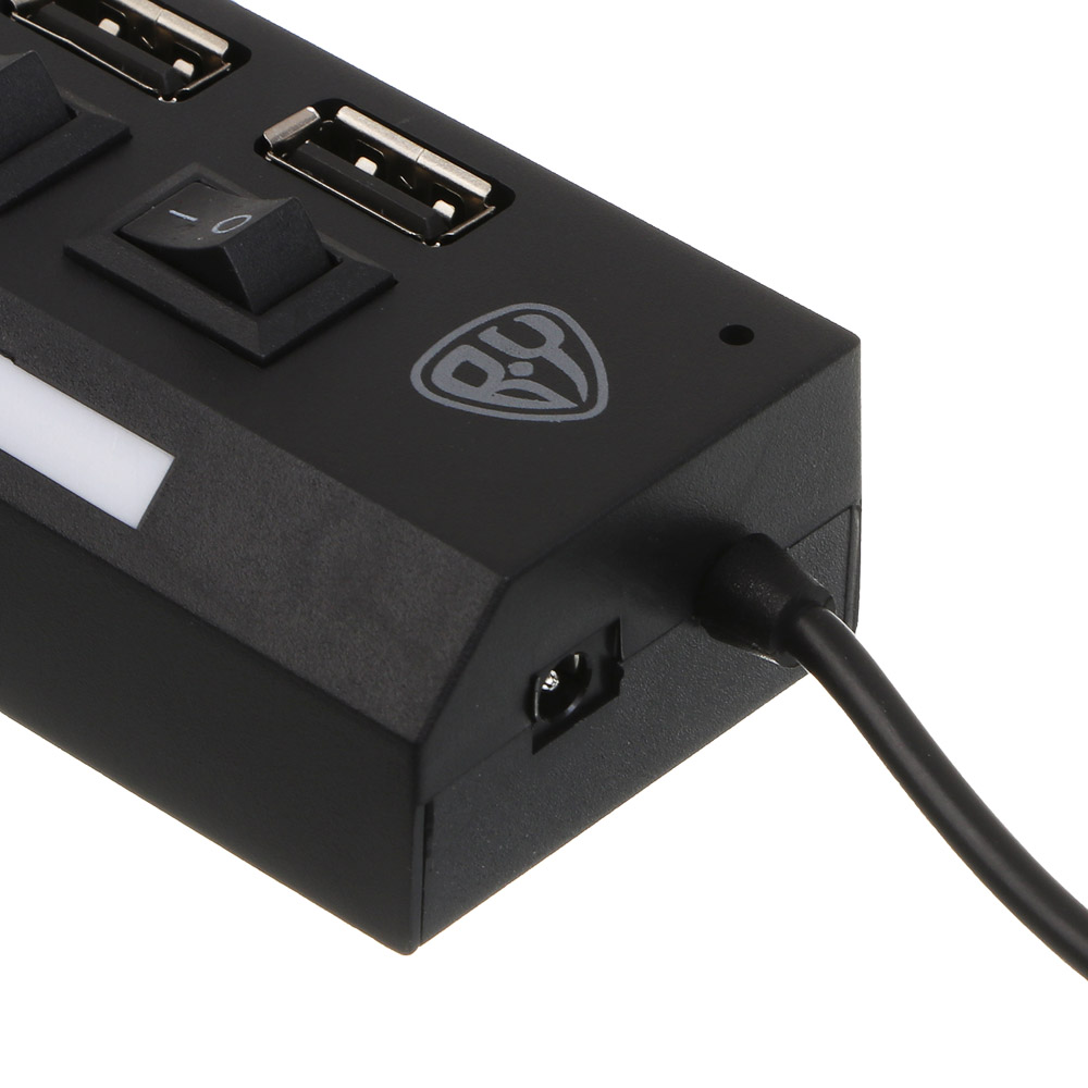 USB-хаб 7xUSB2.0 BY с выключателями, кабель USB(A) 15см, пластик, чёрный - #7
