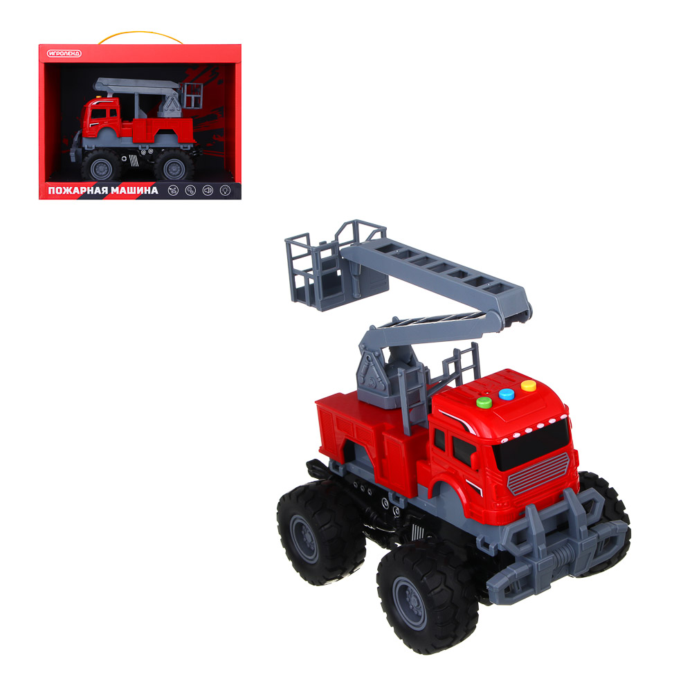 ИГРОЛЕНД Машинка пожарная, свет, звук, инерция, выдвижной кран, 3хAG13, ABS, 27х15х21 см - #1