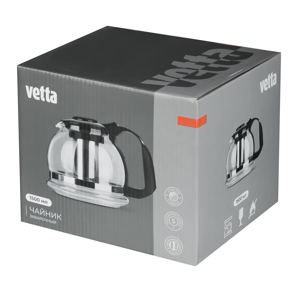 VETTA Чайник заварочный 1500мл, ситечко из нержавеющей стали, стекло, полипропилен - #6