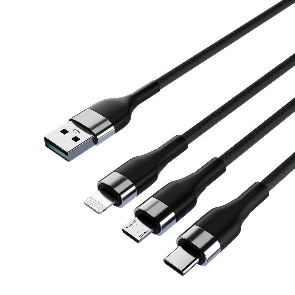 Кабель для зарядки BY 3 в 1 iP/Micro USB/Type-C, тканевая оплётка, 2.1А, 1,5м - #4