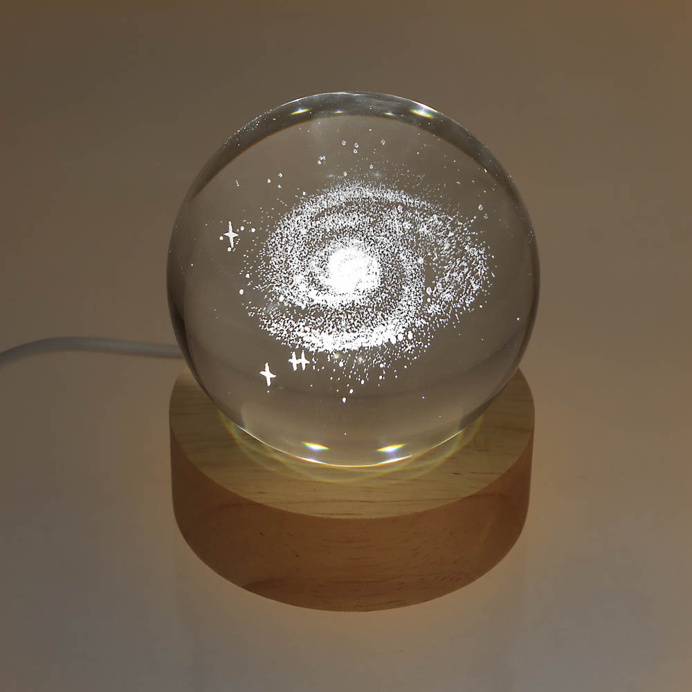 Светильник-ночник BY Галактика, 3W, USB, D8 см, стекло, дерево, прозрачный - #1