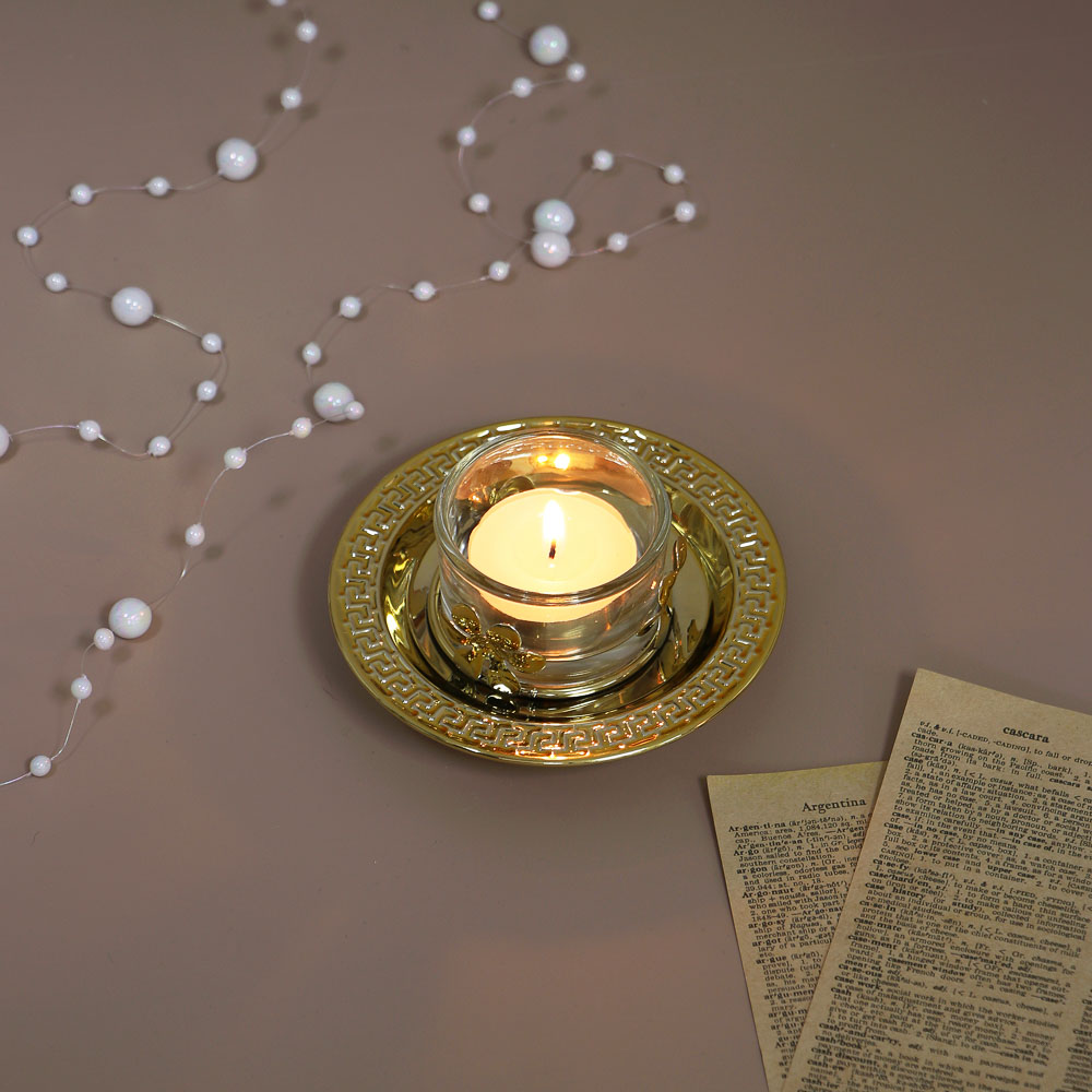 Подсвечник металлический со стеклянным стаканом для одной свечи, 10х10х3 см, арт.1 - #4