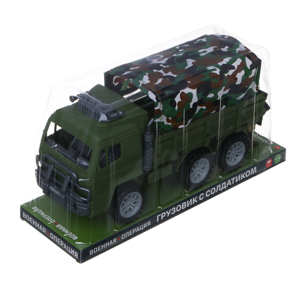 ИГРОЛЕНД Грузовик с солдатиком "Военная операция", инерция, РР, хлопок, 28х11х15 см - #3