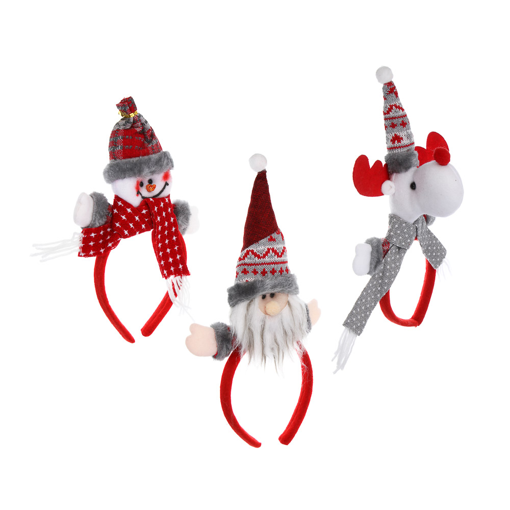 СНОУ БУМ Ободок с новогодними персонажами, диаметр 11см, пластик, полиэстер, 3 дизайна - #1