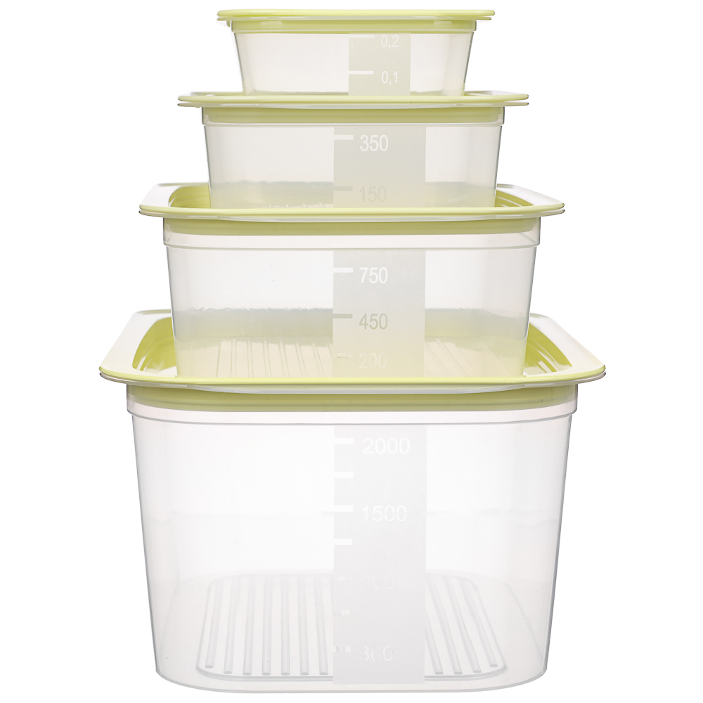 Набор контейнеров для продуктов прямоуг. с паровыпуском 4шт (0,23л, 0,49л, 1,1л, 2,6л), пластик, 2цв - #5