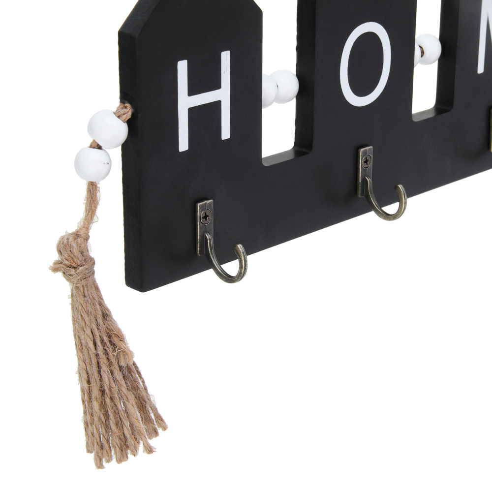 Ключница открытого типа HOME на 4 крючка, 32x3x11 см, МДФ, цвет черный - #3
