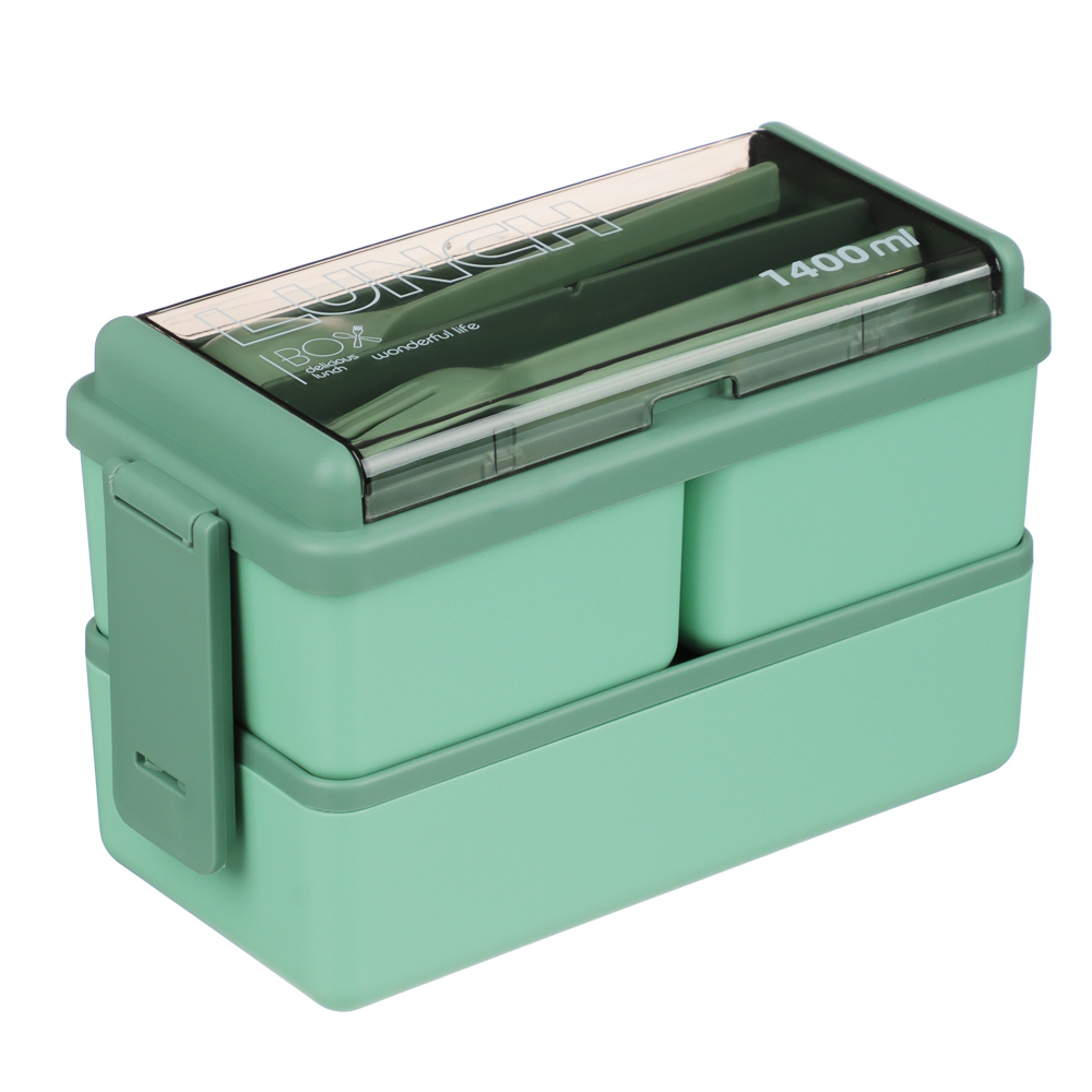 Ланч-бокс, 1400мл, со столовыми приборами (ложка вилка) PP/PS/TPR - #1