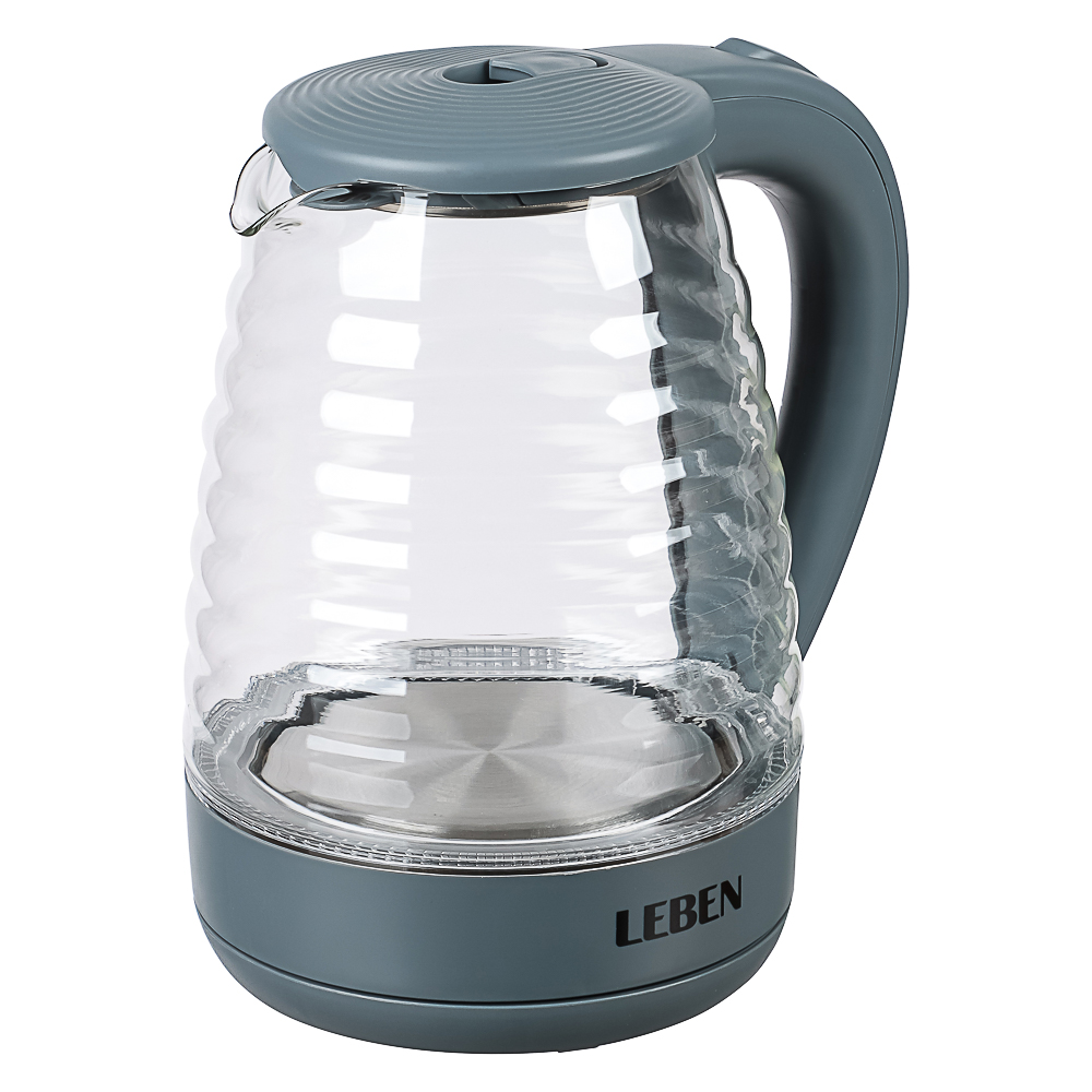 LEBEN Чайник электрический 1,8л стекло, серый, рифленое стекло - #1
