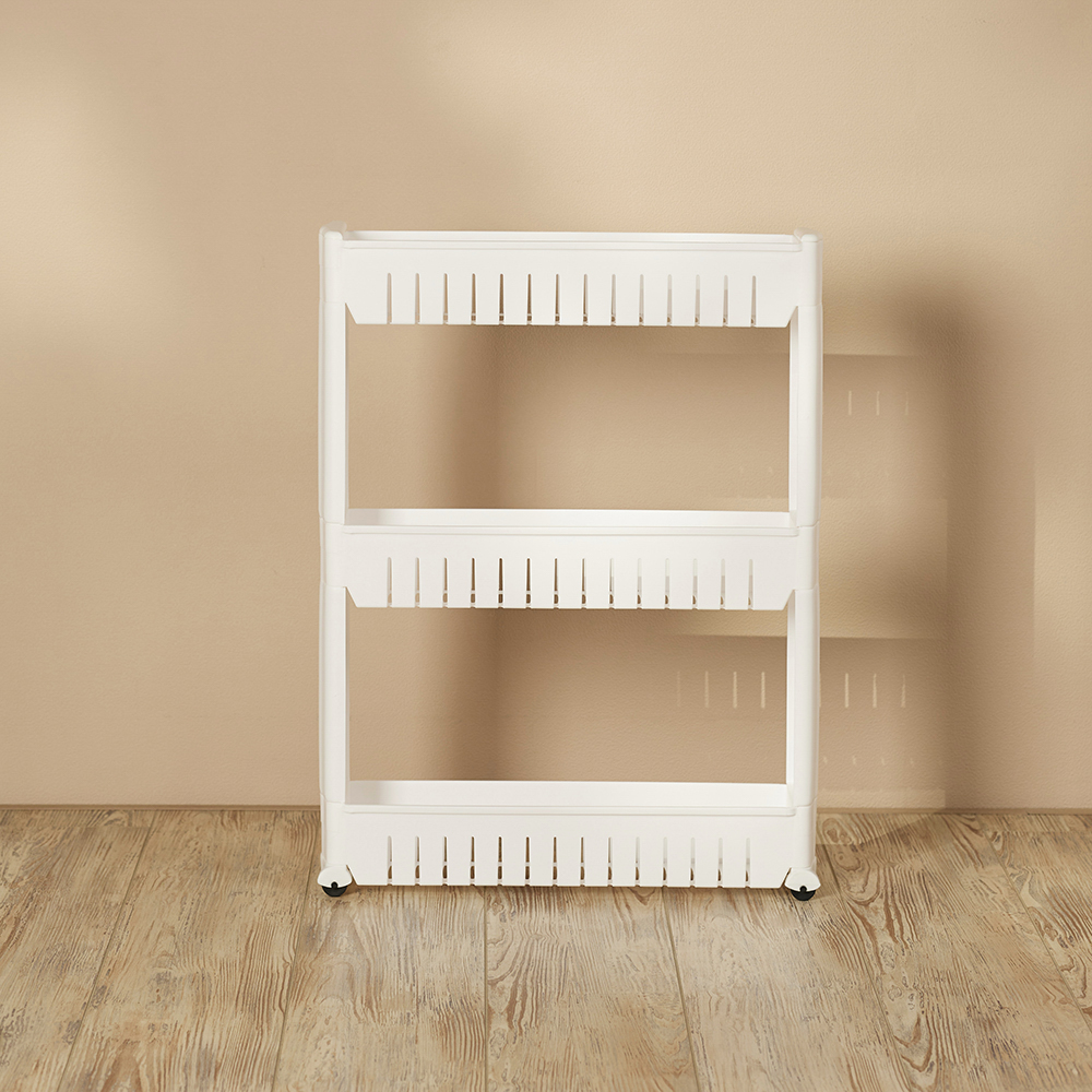 VETTA Этажерка узкая напольная на колесиках, 54х12х72см,3 полки с бортиками, пластик, белая - #6
