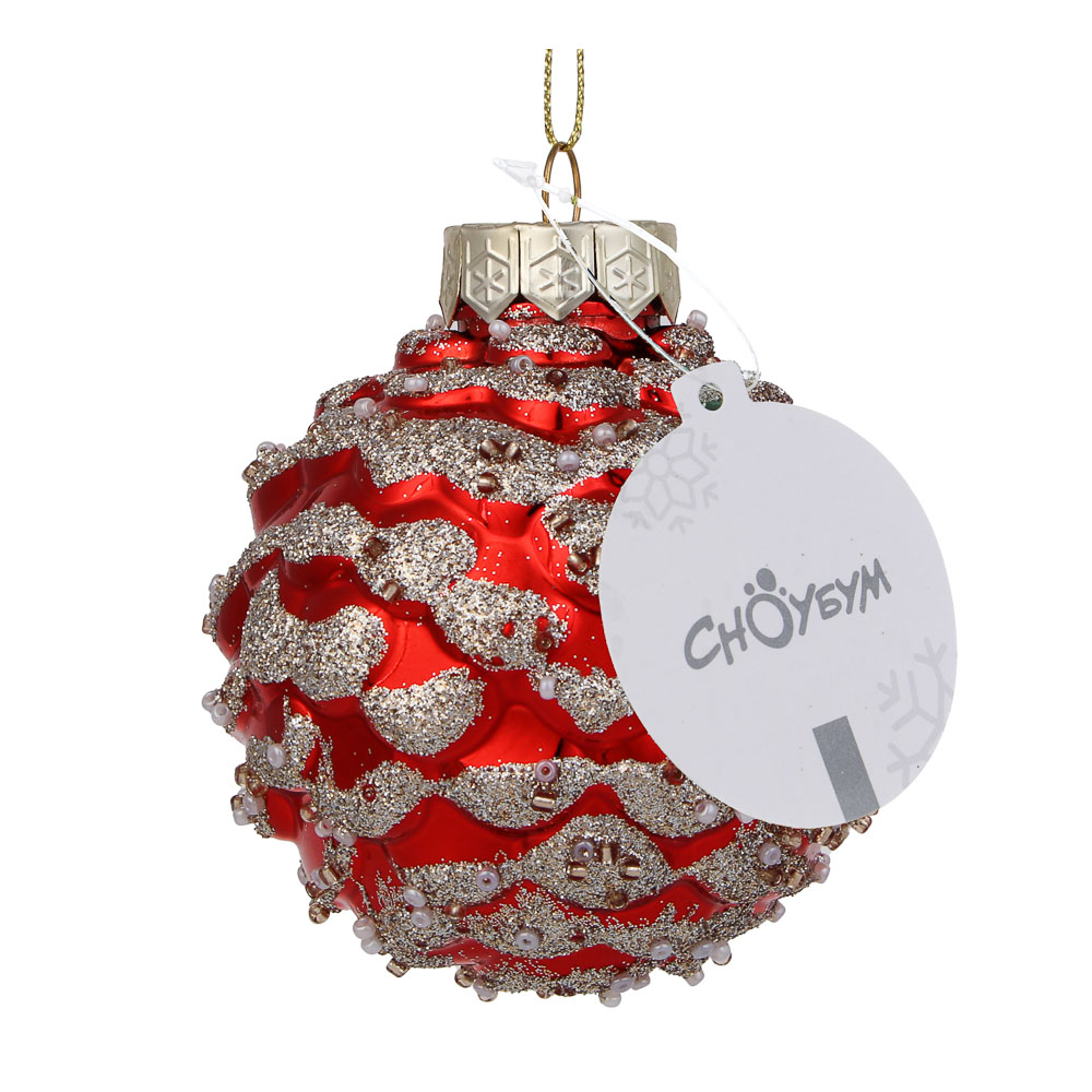 СНОУ БУМ Шар пластик 8 см, красный с позолотой, 26-466 - #4