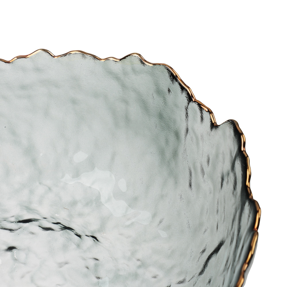 MILLIMI Салатник 20x20x9см, стекло, серый с золотой каймой - #4