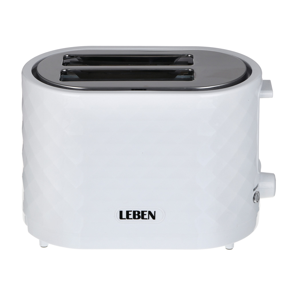 LEBEN Тостер, 650 Вт, 2 слота, режим разморозки, поддон для крошек, пластик, металл, белый - #1