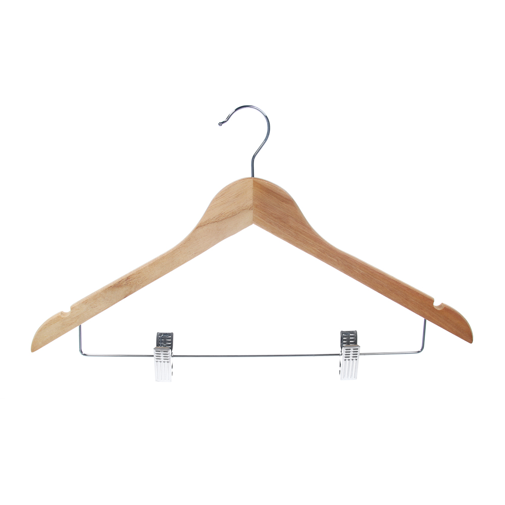 Вешалка для одежды тм VETTA, 45см деревянная с зажимами, хром, цвет светлое дерево - #1