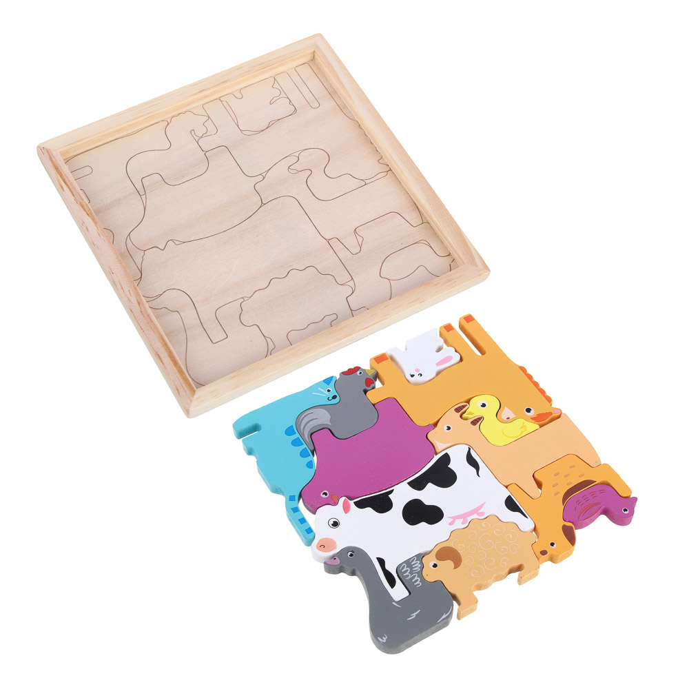 ИГРОЛЕНД Игрушка развивающая для малышей "Головоломка деревянная", 8 дизайнов, 16,7х16,7см, дерево - #6