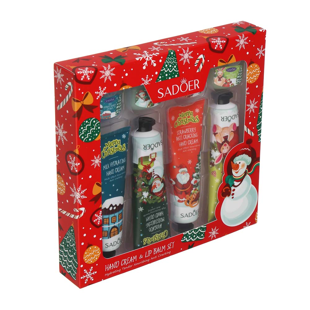 Набор 8 шт (кремы для рук 4 шт х 30гр, бальзамы для губ 4 шт х 7гр) тм SADOER Merry Xmas, подар.уп. - #16
