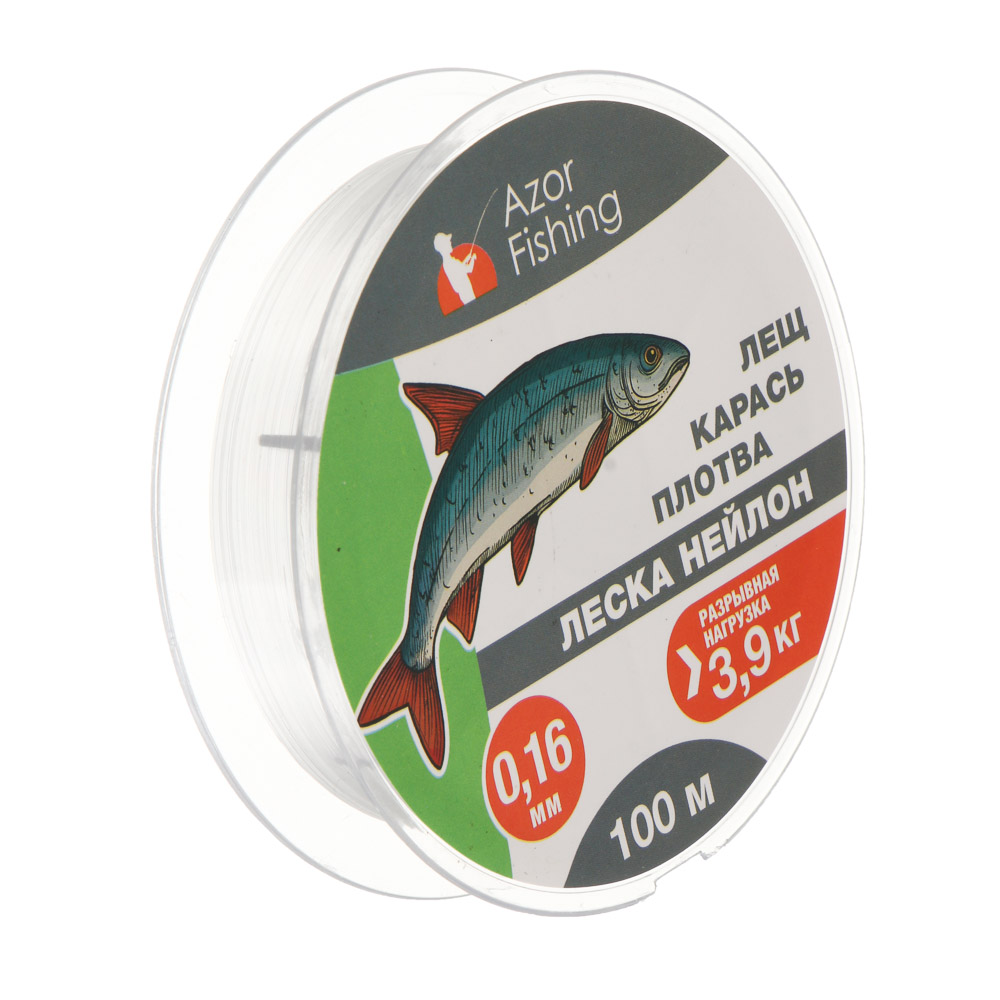 Леска "Лещ, Карась, Плотва" тм AZOR FISHING, нейлон, 100м, 0,16мм, 3,9кг, прозрачный - #1
