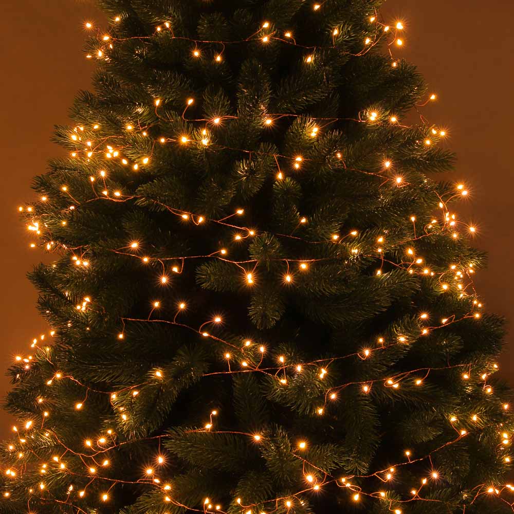 СНОУ БУМ Гирлянда эл. нить росы мишура 10м, 280LED, шампань, пост.свеч., мед.провол., мед.цвет, 220В - #6