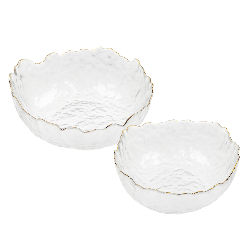 MILLIMI Набор салатников 2 шт, 17x16,5x7,5см / 20x20x9см, стекло, прозрачный с золотой каймой - #2