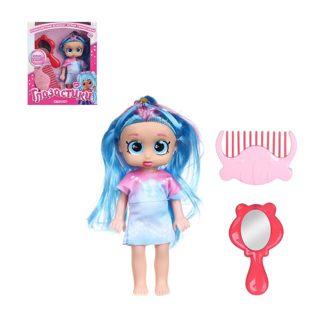 ИГРОЛЕНД Кукла с цветными волосами, 16 см, PP, PVC, полиэстер, 22х15х4,5см, 3 дизайна - #1