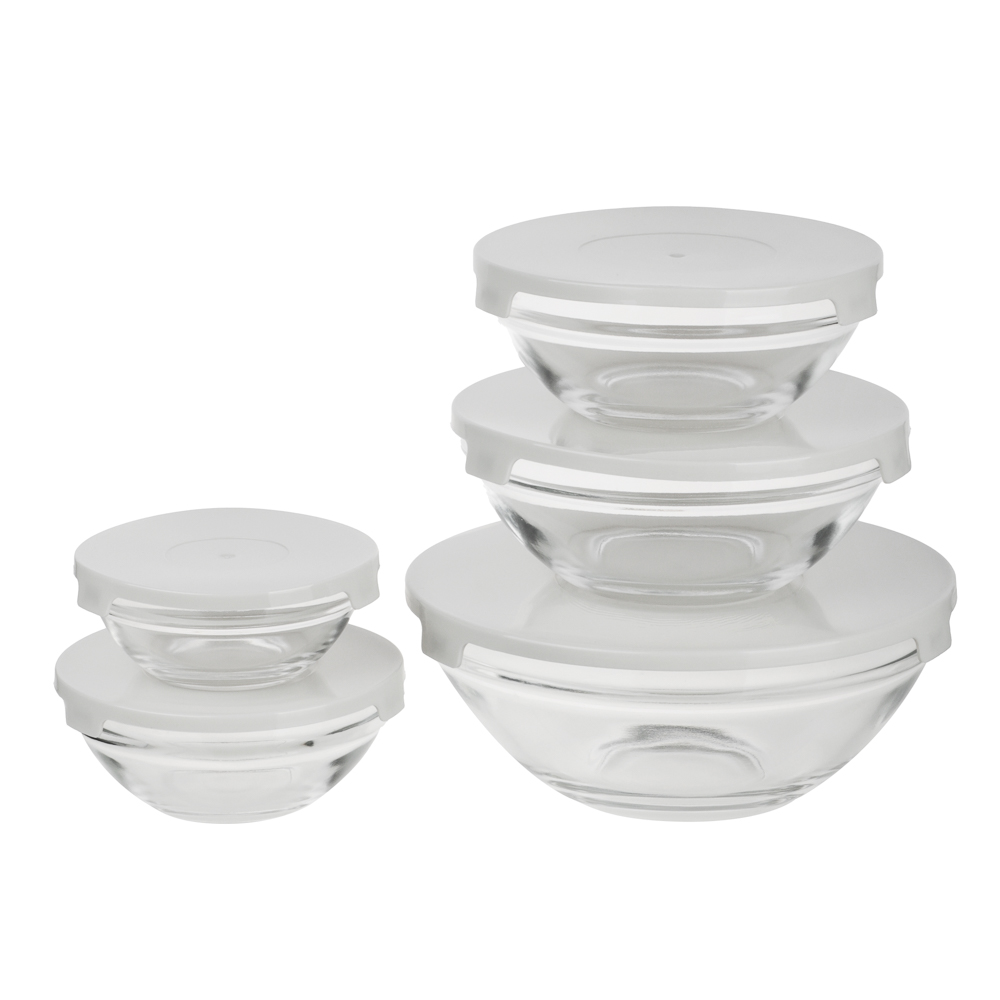 MILLIMI Набор салатников с крышкой 5 шт: 900/ 500/350/200/130 мл, стекло, пластик,  серый - #3