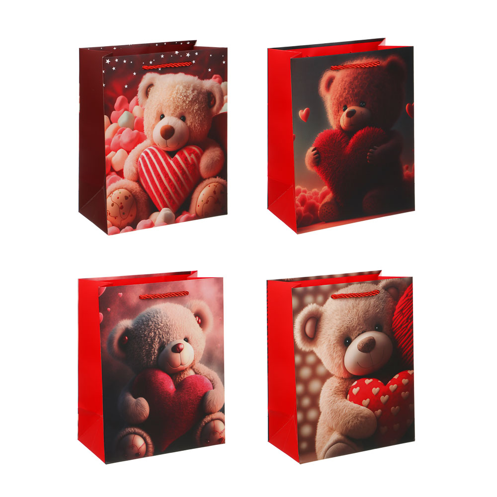 Пакет подарочный бумажный тм LADECOR M 18x23x10 см, "Сердце" арт 3, 4 дизайна - #1