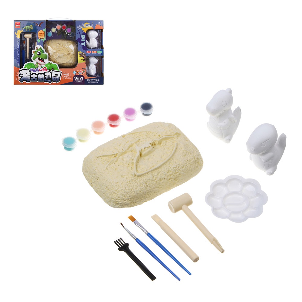 Набор для творчества 2в1 раскраска и раскопки "Динозавры", 39,5х26х7,5см, гипс, PP, 2 диз. - #1