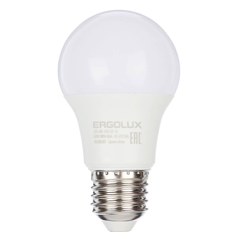 Ergolux LED-A60-10W-E27-4K (Эл.лампа светодиодная ЛОН 10Вт E27 4500K 180-240В), 12149 - #1