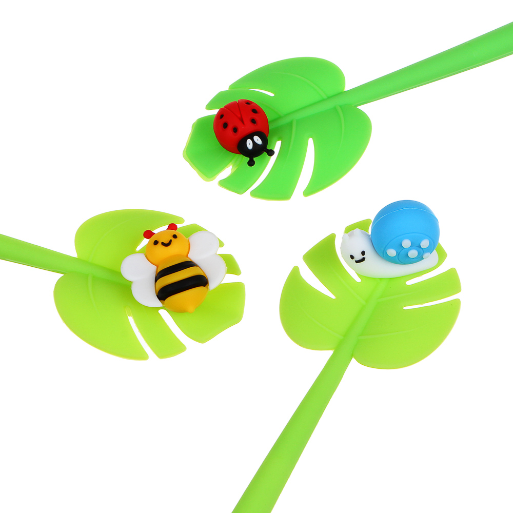 Ручка шариковая, наконечник в форме жука на цветке, 23см. силикон + ПВХ + АБС пластик, 3 дизайна - #6