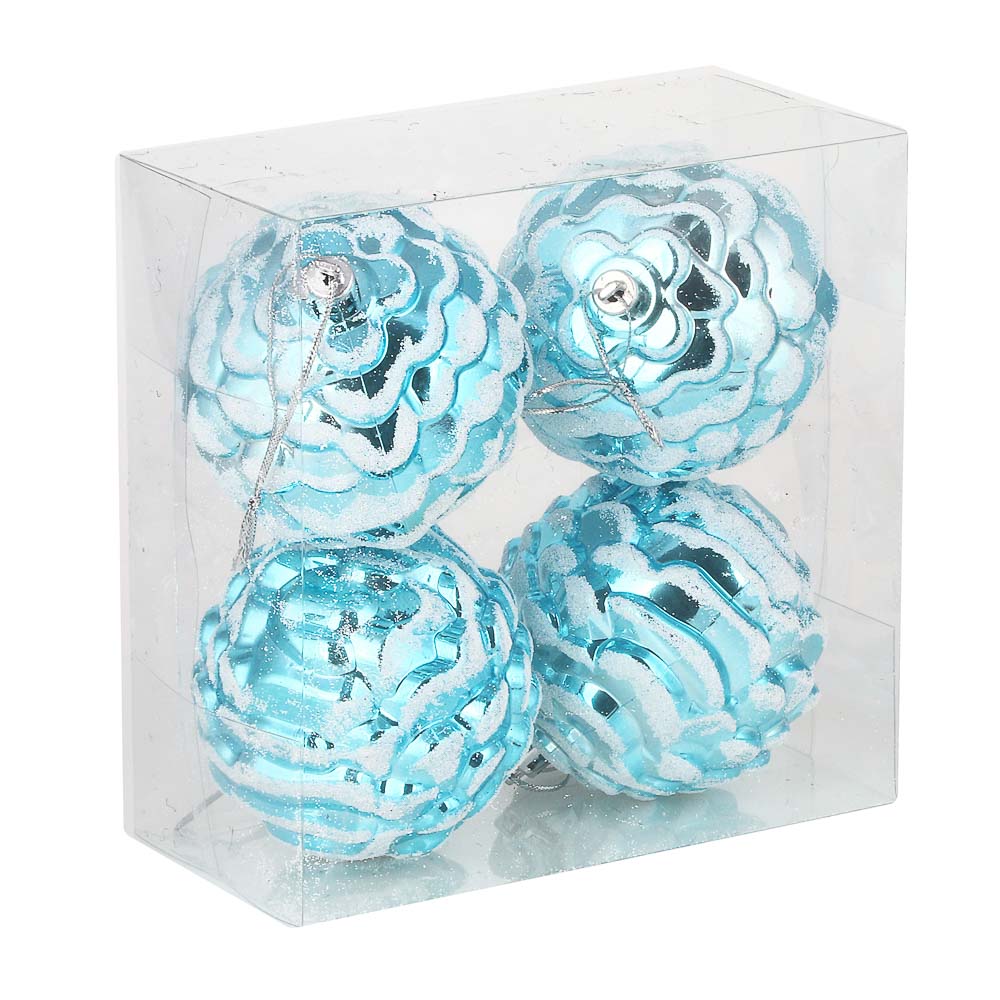 СНОУ БУМ Набор формовых шаров с рисунком 4шт 8см, голубой, пластик - #4