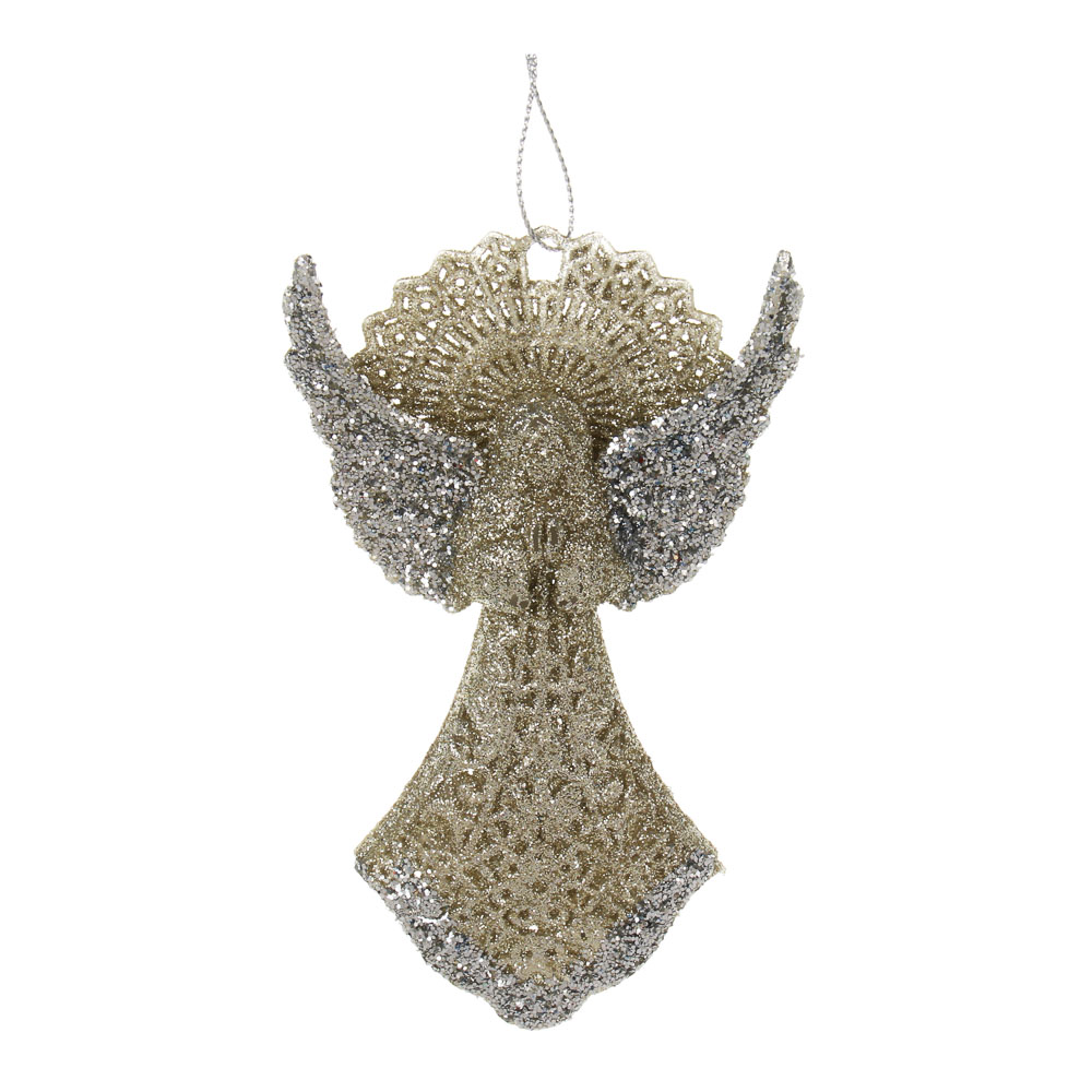 СНОУ БУМ Подвеска декоративная "Ангел" 13 см, пластик, глиттер, золото - #1