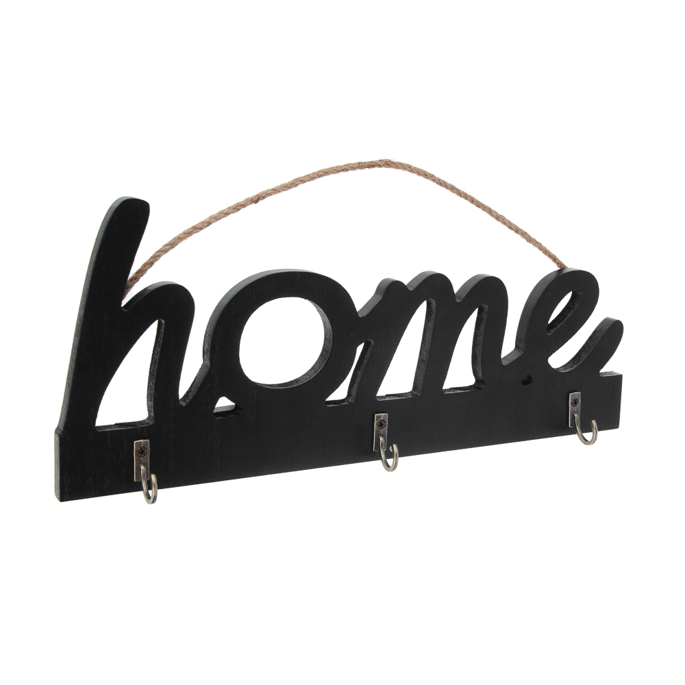 Ключница открытого типа HOME на 3 крючка, 30x3,5x13 см, МДФ, цвет черный - #2