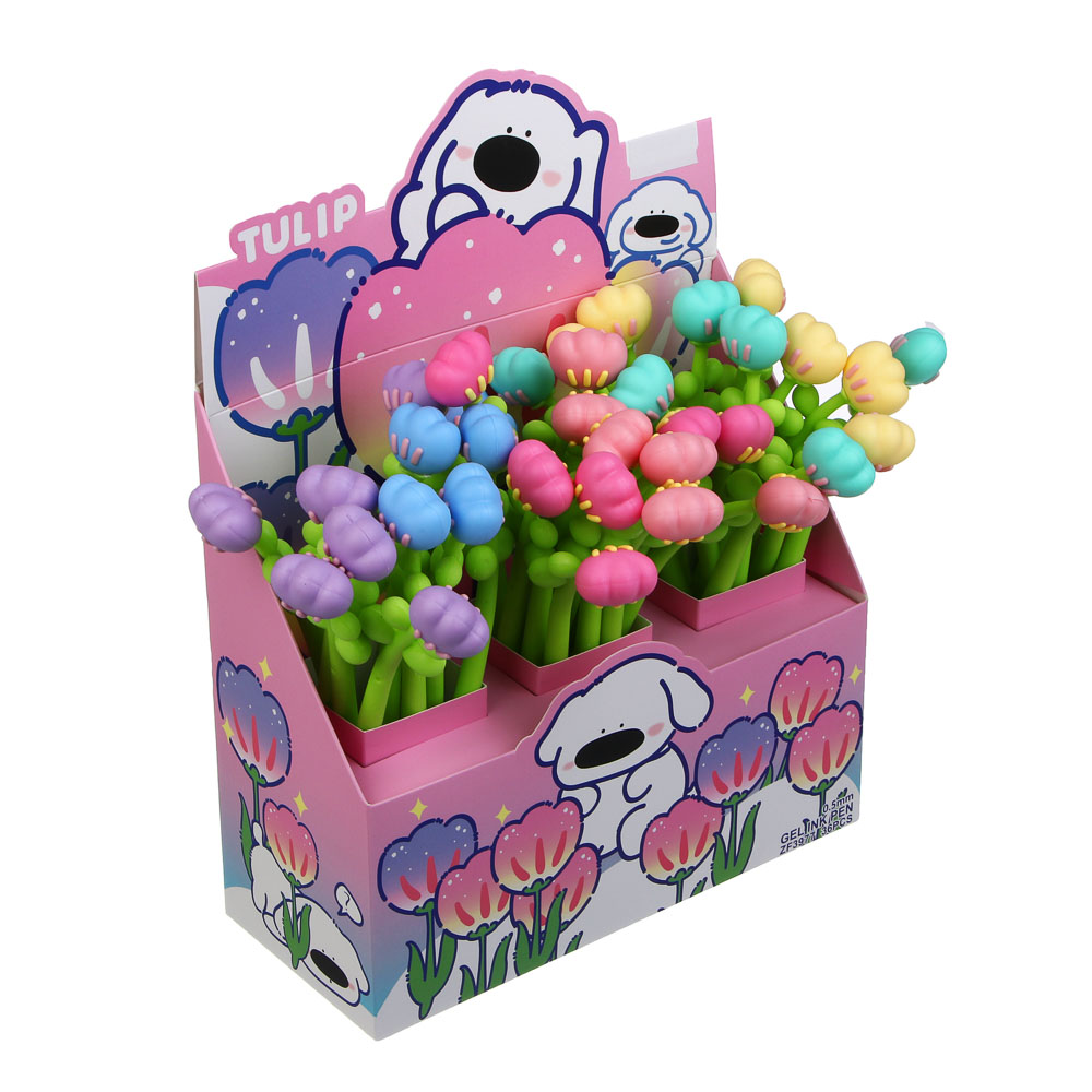 Ручка гелевая силиконовая синяя "Тюльпан", 6 видов, шоу-бокс - #7