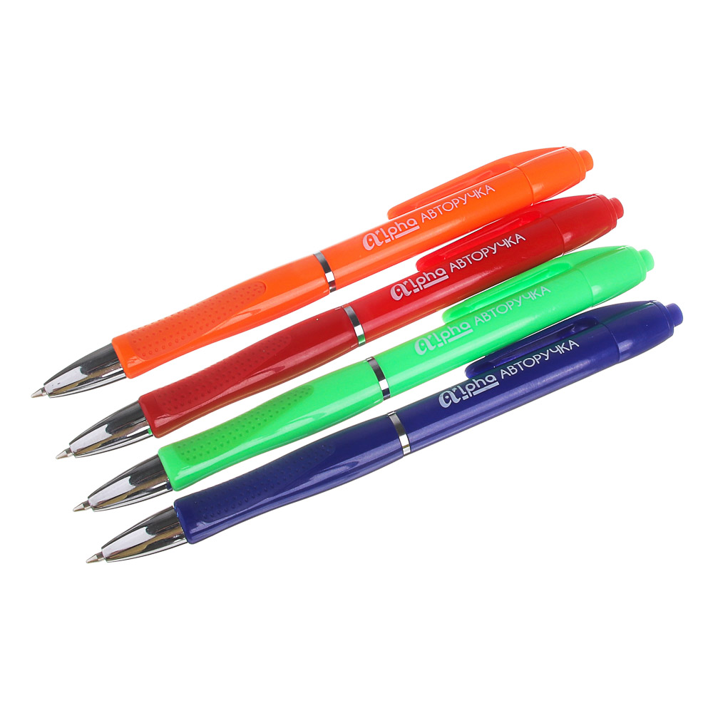 Авторучка шариковая синяя "Альфа", цв.корпус, резиновые вставки, пластик, 4 цв. корпуса - #1