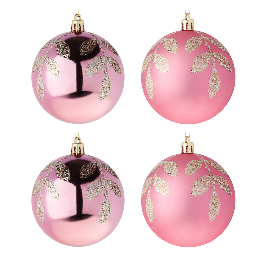 СНОУ БУМ Набор шаров 8 см, 4 шт, винный, пластик, глиттер, 26-180 - #1