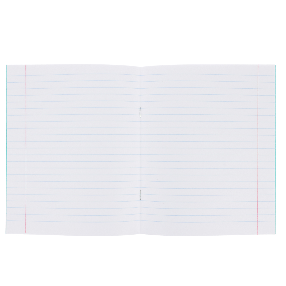 Тетрадь в линейку 12 л., БЕЛЫЕ ЛИСТЫ, зеленая обл., скрепка - #3