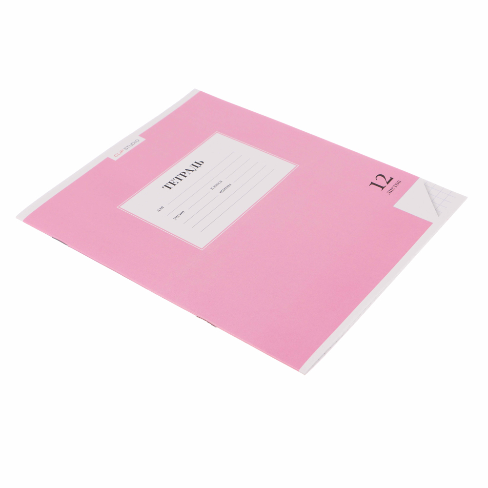 ClipStudio Тетрадь школьная 12л. в клетку, БЕЛЫЕ ЛИСТЫ, обл. офсет 115 г/м2, "Однотонная", скрепка - #3