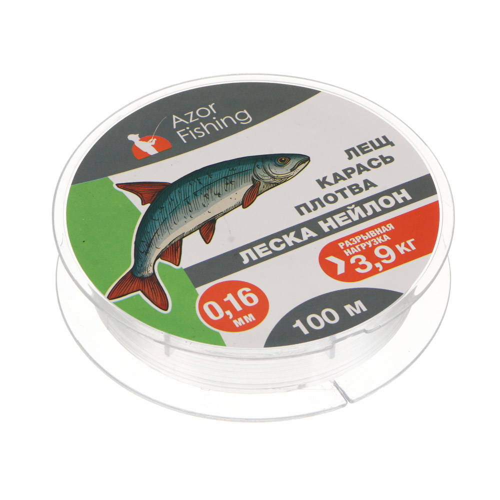 Леска "Лещ, Карась, Плотва" тм AZOR FISHING, нейлон, 100м, 0,16мм, 3,9кг, прозрачный - #3