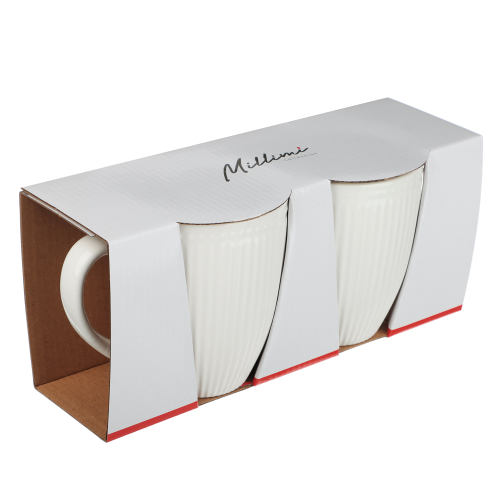 MILLIMI Набор кружек 2 шт, 380мл., белый рельеф, фарфор - #7