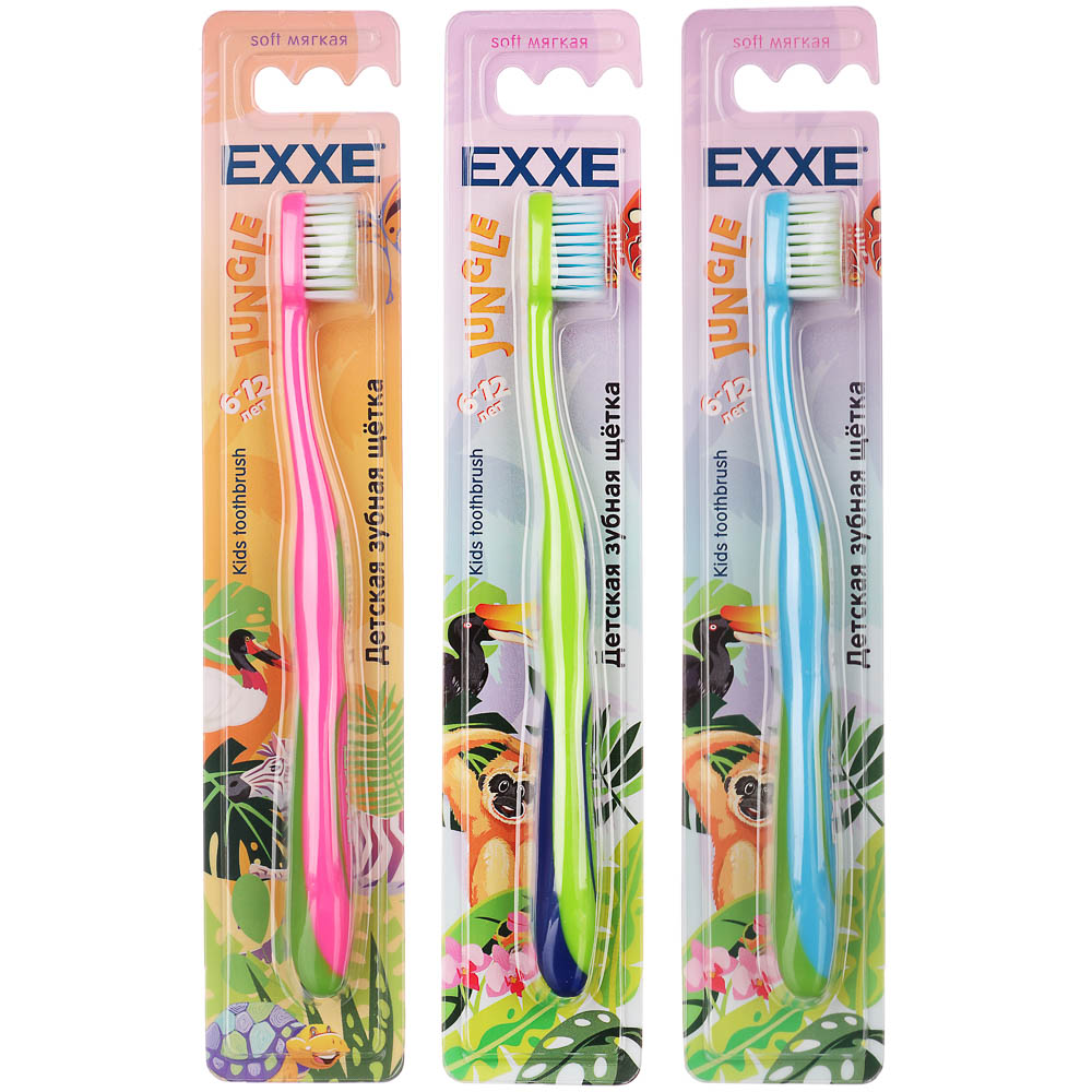 Зубная щетка детская EXXE серия Джунгли, 6-12 лет, мягкая, 1шт - #1