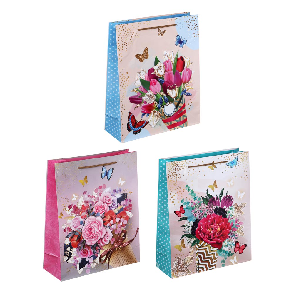 LADECOR Пакет подарочный, бумажный, 26x32x10 см, 3 дизайна, цветочный узор, арт.2 - #1