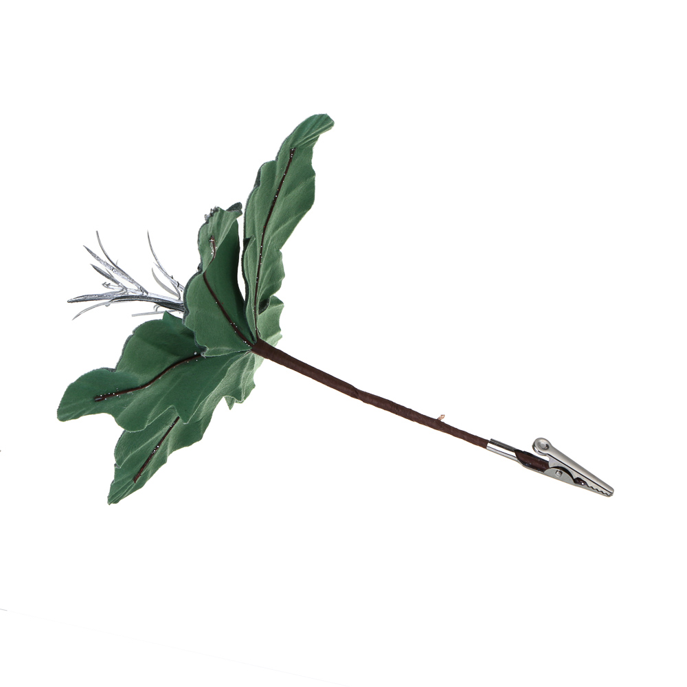 СНОУ БУМ Пуансетия 15 см на прищепке (5 лепестков), глиттер, металл, полиэстер, 26-604 - #4