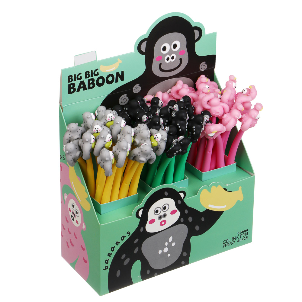 Ручка гелевая синяя 0,5мм, "Горила", силиконовый корпус, 3 вида, шоу-бокс - #8