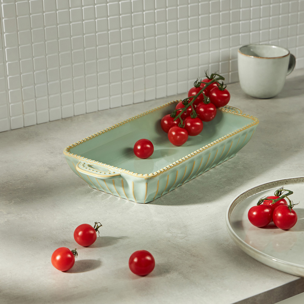 BY COLLECTION Форма для запекания и сервировки прямоугол.с ручками, керамика, 33х16х5,5см, зел. - #11
