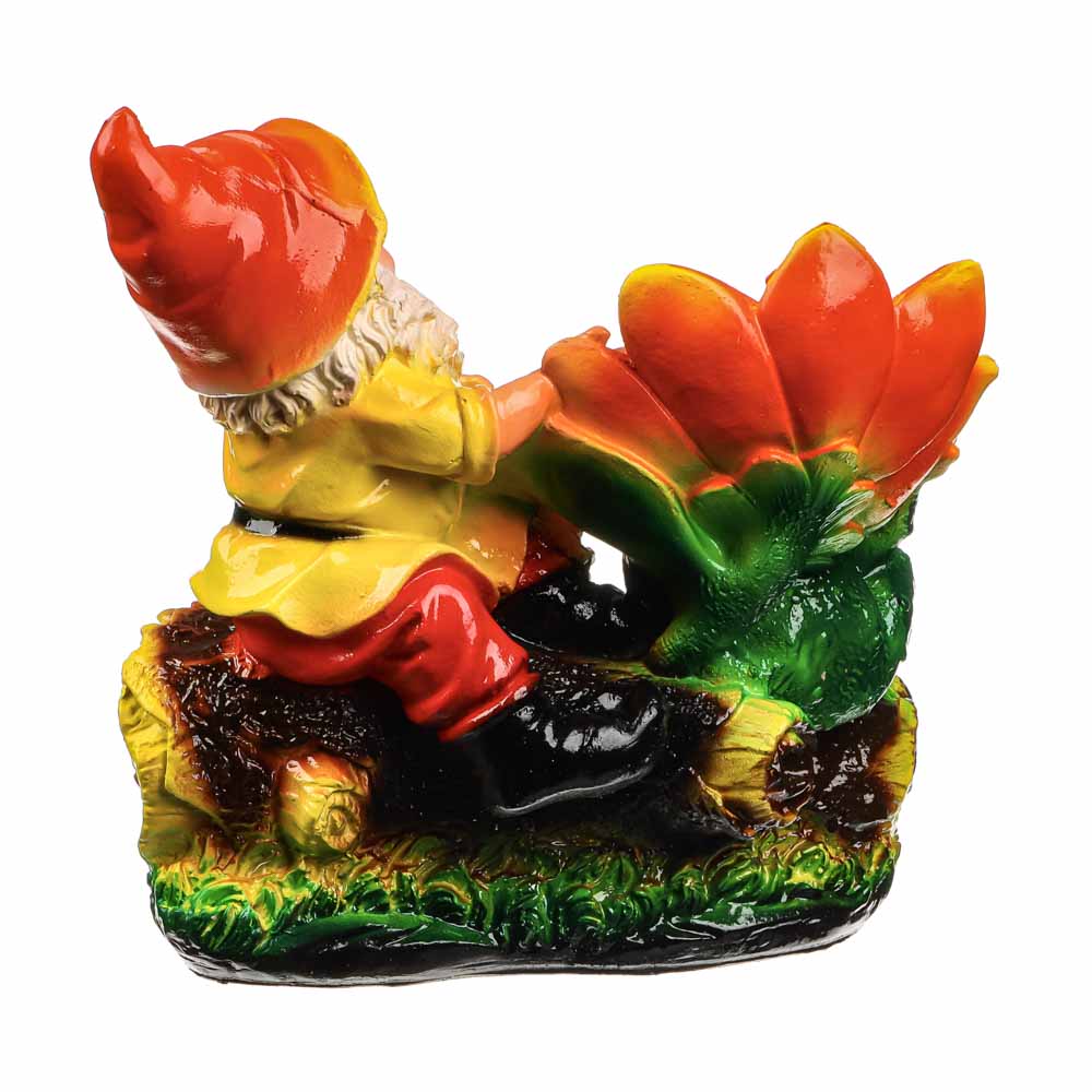 Фигура садовая "Гном с лягушкой на бревне", гипс, 25x26 см - #4