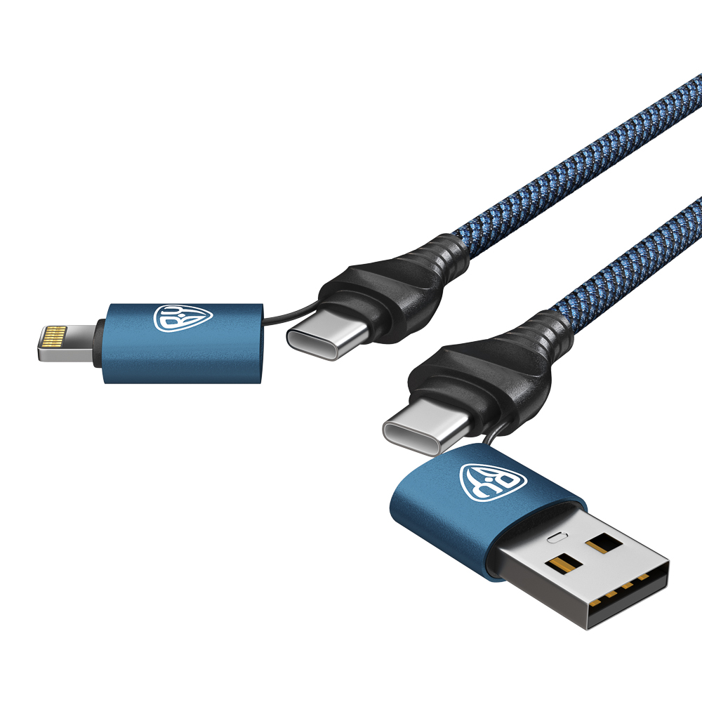 BY Кабель для зарядки Diverse 4в1 USB/iP/Type-C, 1м, Быстрая зарядка 65W, тканевый, синий - #4