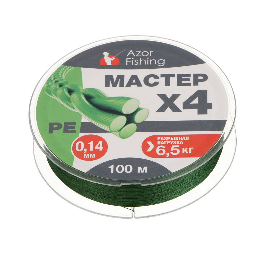Леска плетеная "PE Мастер" тм AZOR FISHING, 100м, 0,14мм, 6,5кг, зеленая - #2