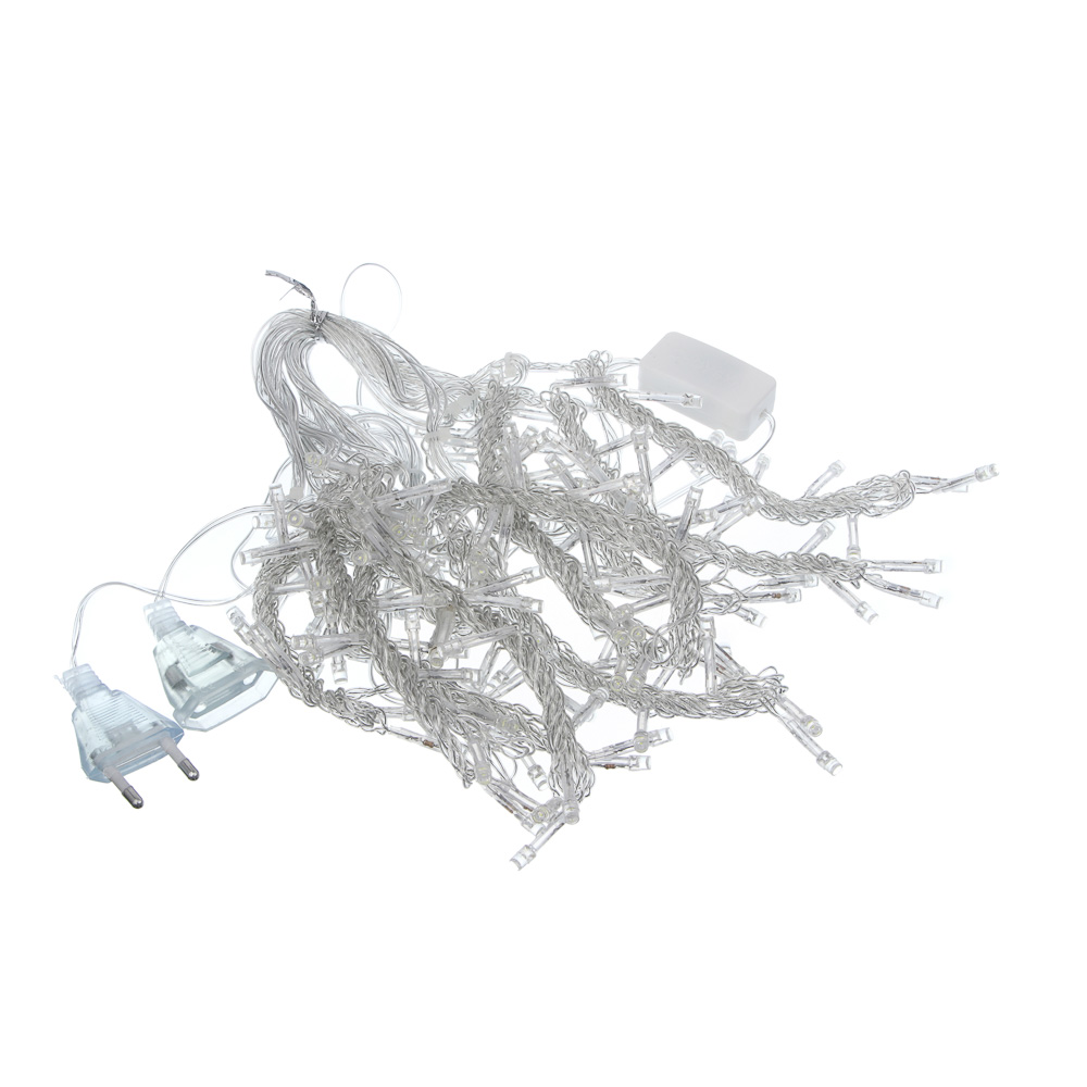 СНОУ БУМ Эл.гирлянда занавес, 1.5x1.5м, 150LED, белый, 10 нитей, пост.свеч., ПВХ прозр., 220В - #2