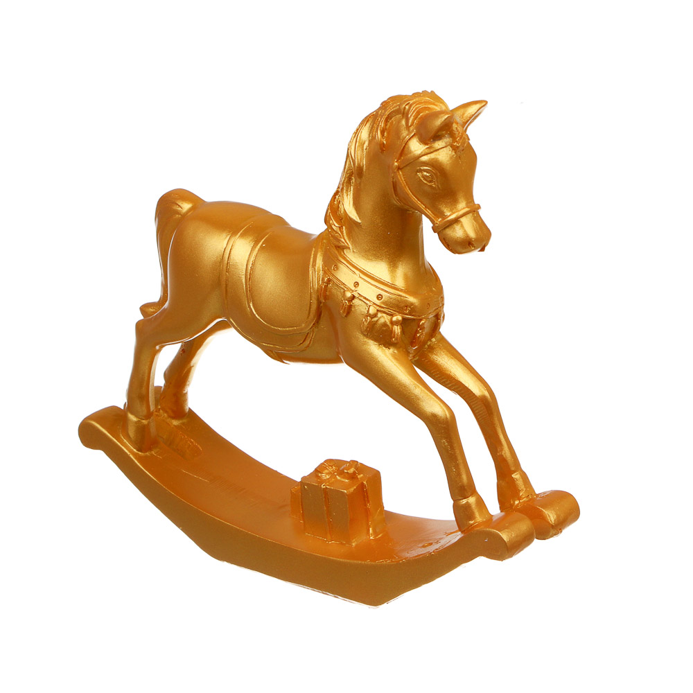 СНОУ БУМ Декоративная фигура "Конь-качалка", полистоун, золото, 15,5x3x14 см - #1